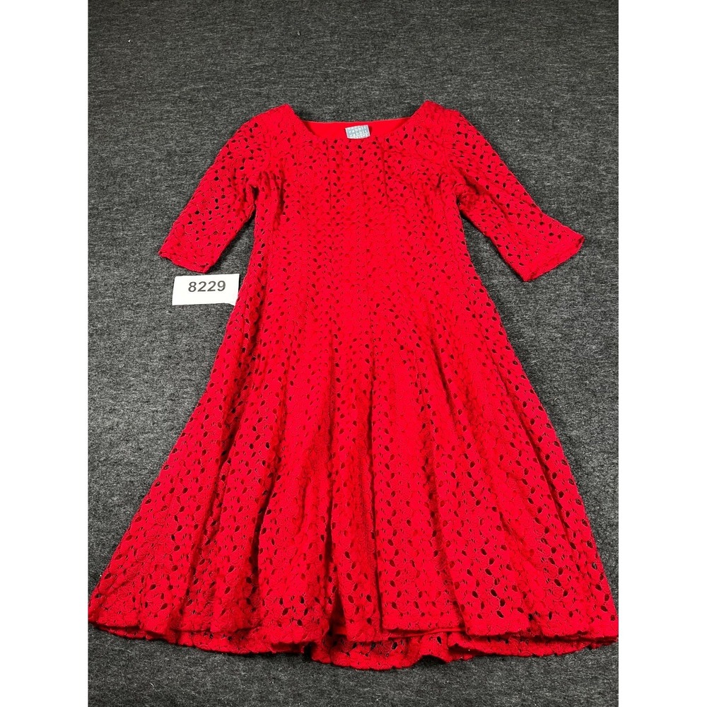 Rabbit Fit & Flare Dress Womens 8 Red Lace Overlay Boat Neck‎ Half Sleeve Casual